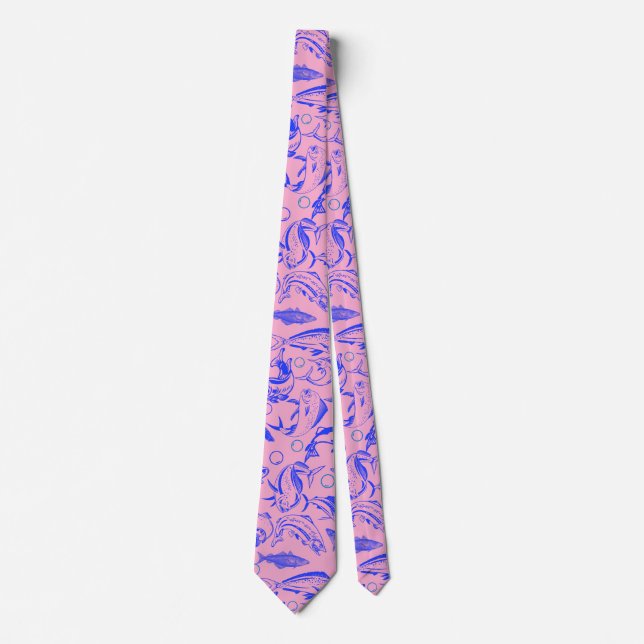 Fishes pattern blue 10.b Lpink BG Tie (Front)