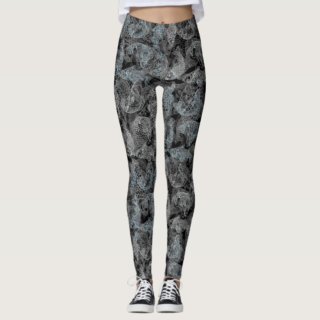 Fishes pattern, dual colours b. Black BG Leggings (Front)