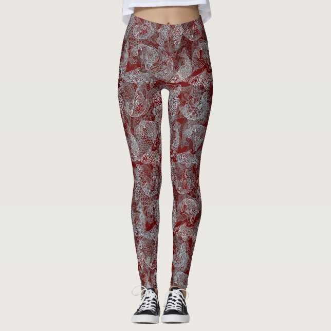 Fishes pattern, dual colours b. DRed BG Leggings (Front)