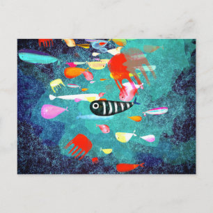 Fishes Surfing Waves Postcard
