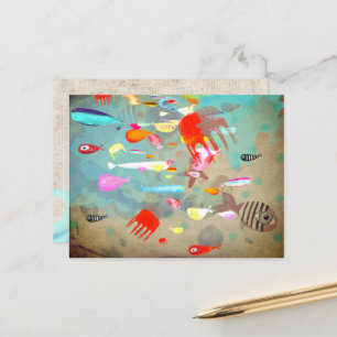 Fishes Surfing Waves Postcard