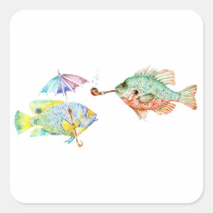 Fishes - Two Fish Art Print of watercolor painting Square Sticker