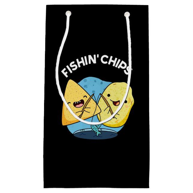 Fishin chips Funny Food Pun Dark BG Small Gift Bag (Front)