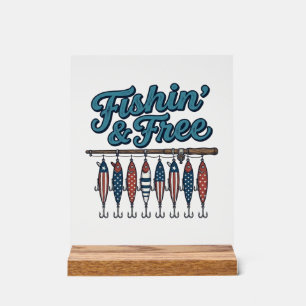 Fishin’ & Free Patriotic Fishing Lure Vintage Acrylic Sign
