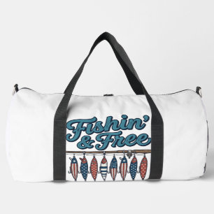 Fishin’ & Free Patriotic Fishing Lure Vintage Duffle Bag