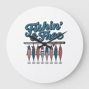 Fishin’ & Free Patriotic Fishing Lure Vintage Large Clock