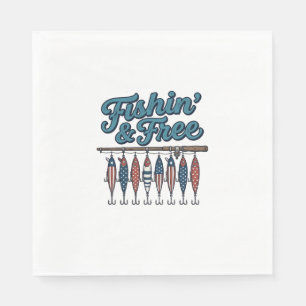 Fishin’ & Free Patriotic Fishing Lure Vintage Napkin