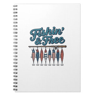 Fishin’ & Free Patriotic Fishing Lure Vintage Notebook