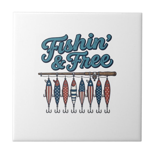 Fishin’ & Free Patriotic Fishing Lure Vintage Tile (Front)