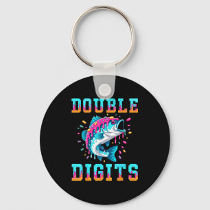 Fishing 10th birthday shirt double digits ice key ring