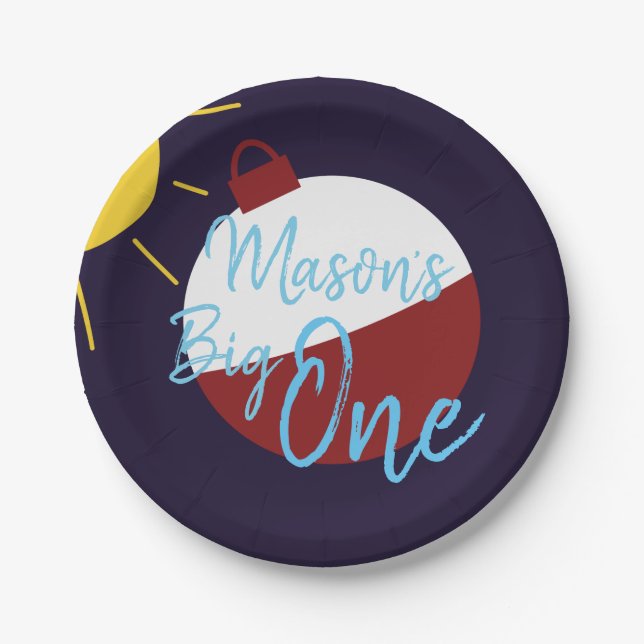 Fishing 1st Birthday Big One Fish Paper Plate (Front)