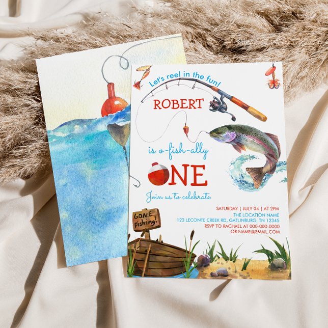 Fishing 1st Birthday Blue Boy O-fish-ally Invitation (Creator Uploaded)