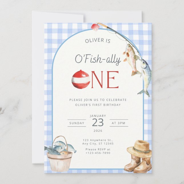 Fishing 1st Birthday Invitation O Fishally One  (Front)