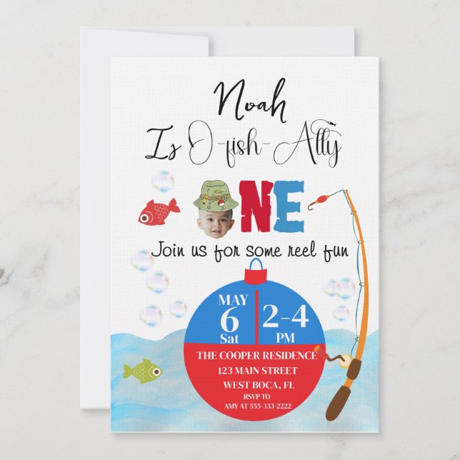 Fishing 1st Birthday O-fish-ally Invitation (Front)