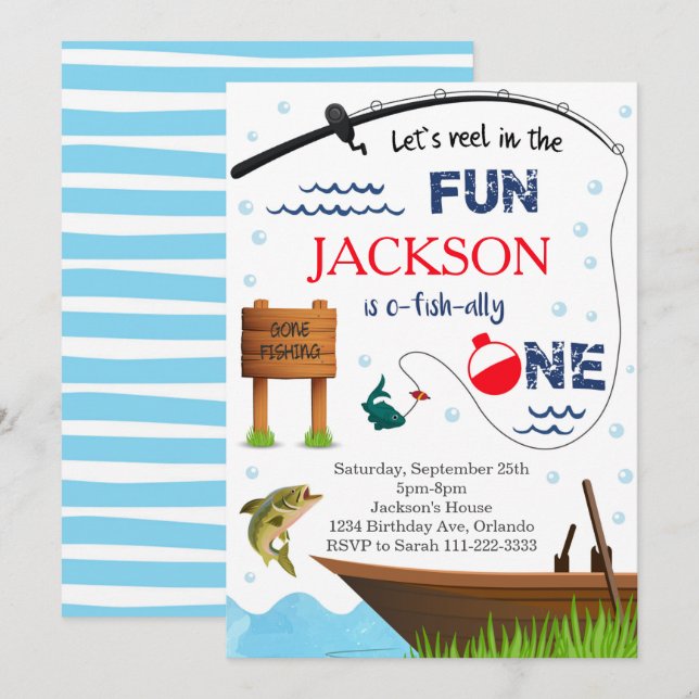Fishing 1st Birthday O-Fish-Ally One Invite (Front/Back)