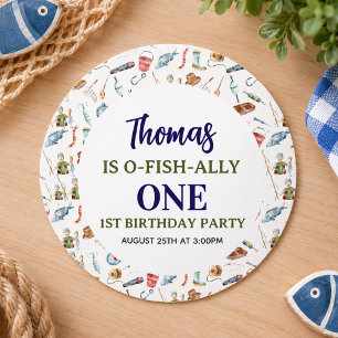 Fishing 1st Birthday   O-Fish-Ally One party Classic Round Sticker