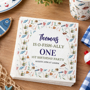Fishing 1st Birthday O-Fish-Ally One party Napkin
