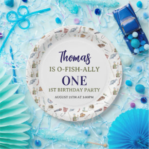 Fishing 1st Birthday O-Fish-Ally One party Paper Plate