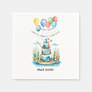 Fishing 1st Birthday Party with Cake decoration Napkin