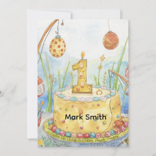 Fishing 1st Birthday with Cake for Fishing Lovers Card