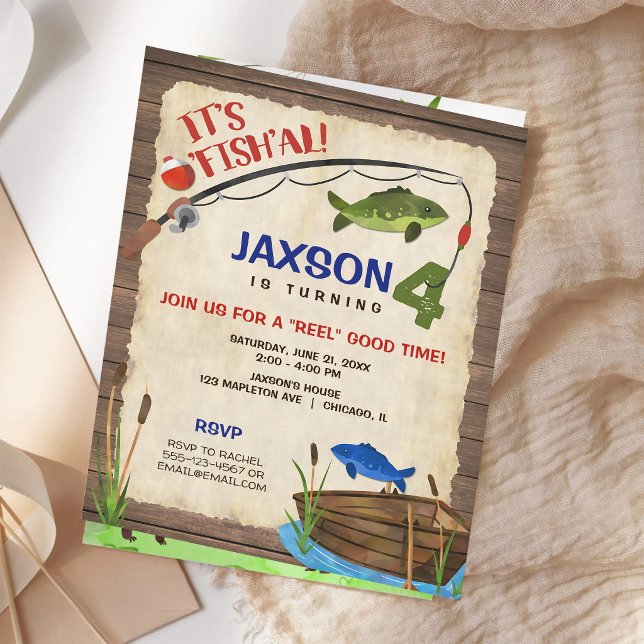 Fishing 4th Birthday Boy Rustic Invitation (Creator Uploaded)