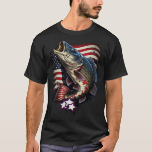 fishing 4th of july fisherman bass & usa flag T-Shirt