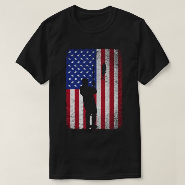 Fishing 4th Of July USA American Flag Fisherman  T-Shirt (Design Front)