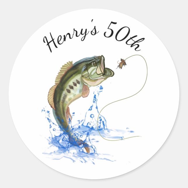 Fishing 50th Birthday Classic Round Sticker (Front)