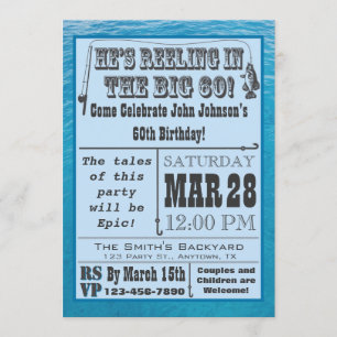 Fishing 60th Birthday Invitation with Water