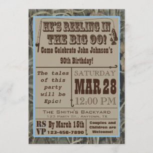 Fishing 90th Birthday Invitation with Camo