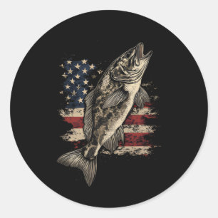 Fishing American Flag B Fish Men Women Fisher Fish Classic Round Sticker