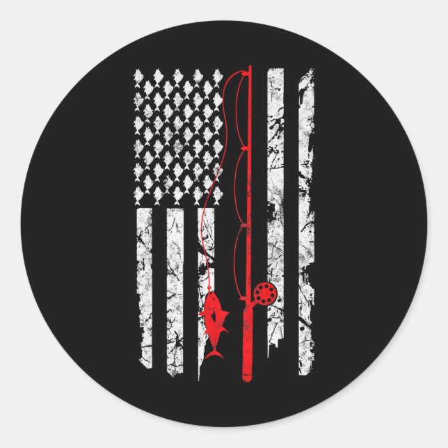 Fishing American Flag Bass Fishing Classic Round Sticker (Front)