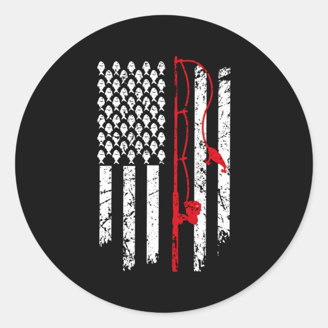 Fishing American Flag Bass Fishing Classic Round Sticker (Front)
