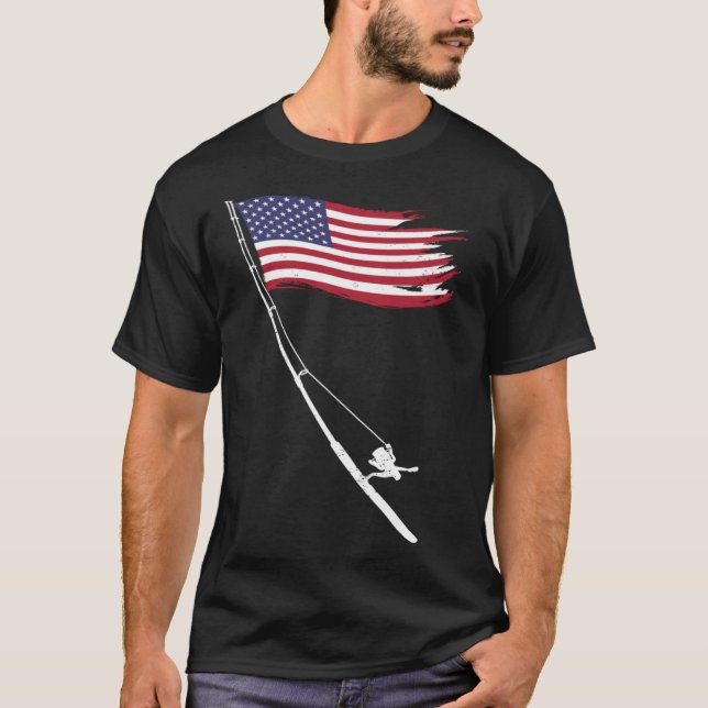 Fishing  American Flag Fishing Rod T-Shirt (Front)