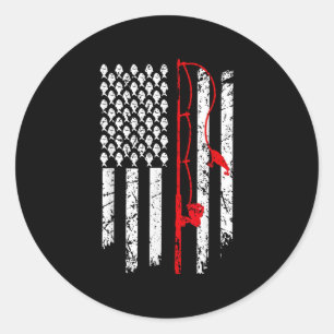 Fishing American Flag Husband Son Grandson Funny F Classic Round Sticker