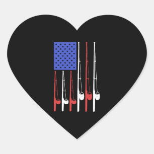 Fishing American Flag Patriotic shirt Heart Sticker