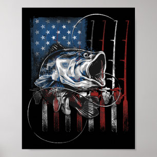 Fishing American Flag Vintage Usa B Fisherman Gift Poster