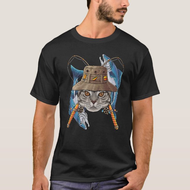 Fishing American Shorthair Outdoor Fisherman Cat F T-Shirt (Front)