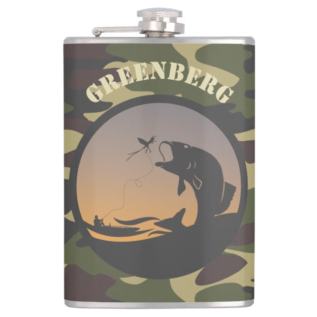 Fishing and Camo Hip Flask (Front)