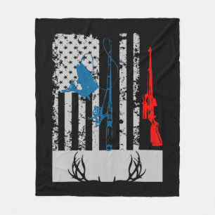 Fishing And Deer Hunting American Flag  For Hunter Fleece Blanket