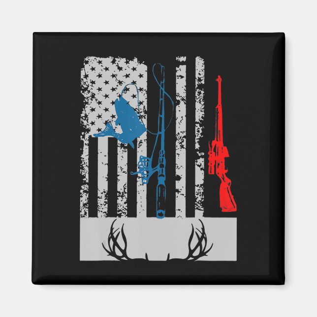 Fishing And Deer Hunting American Flag  For Hunter Magnet (Front)