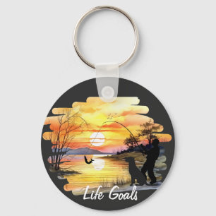 Fishing and Dog Lover "Life Goals" Trendy Sunset Key Ring
