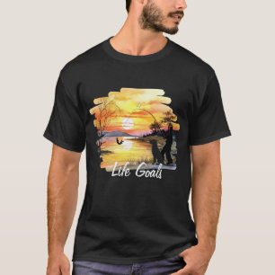Fishing and Dog Lover "Life Goals" Trendy Sunset T-Shirt