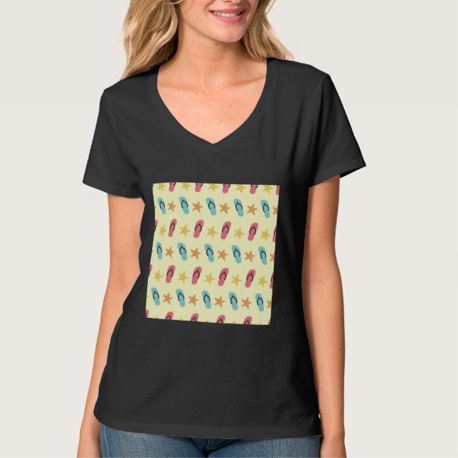Fishing And Starfish Seamless Vector Pattern  T-Shirt (Front)
