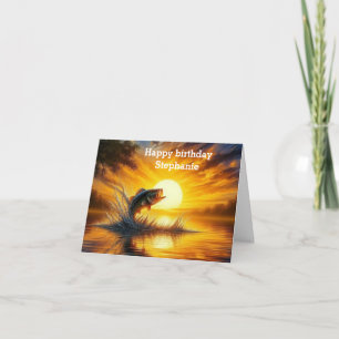 fishing art  leaping  sunset Happy Birthday  Card