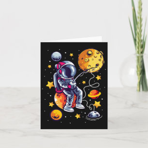 Fishing Astronaut In Space Planets Galaxy Fisherma Card