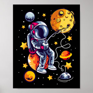 Fishing Astronaut In Space Planets Galaxy Fisherma Poster