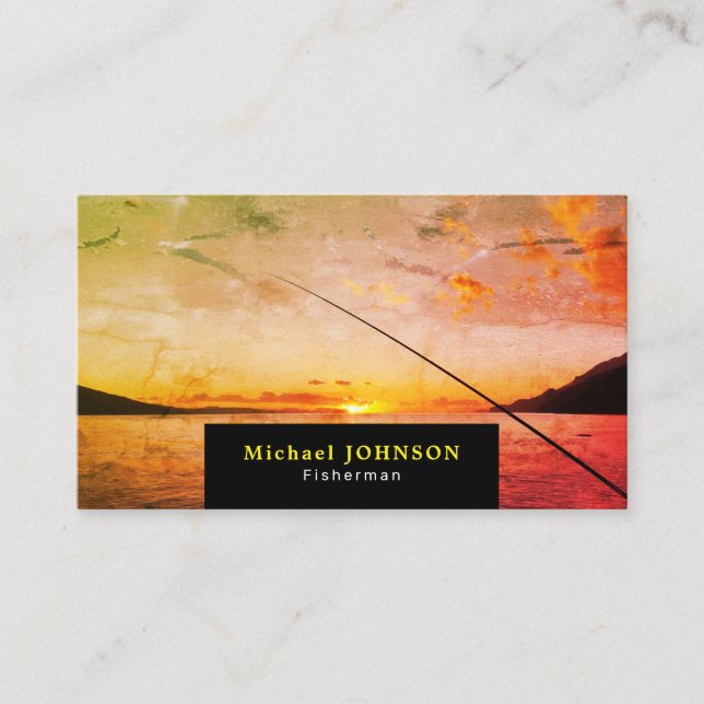 Fishing at Sunrise, Fisherman, Fishing Store Business Card (Front)