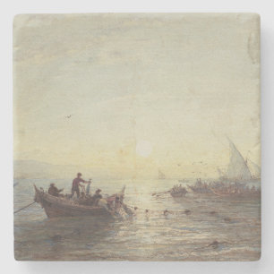Fishing at Sunrise off the Coast near Marseilles Stone Coaster