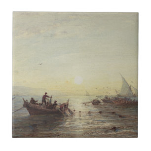 Fishing at Sunrise off the Coast near Marseilles Tile